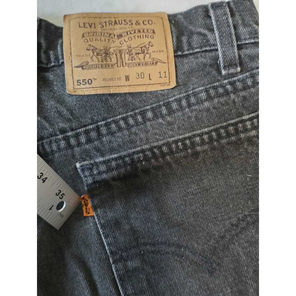 Levi's Vintage 90s Womens W30 550 Orange Tab Cut Off Black Denim Shorts Festival